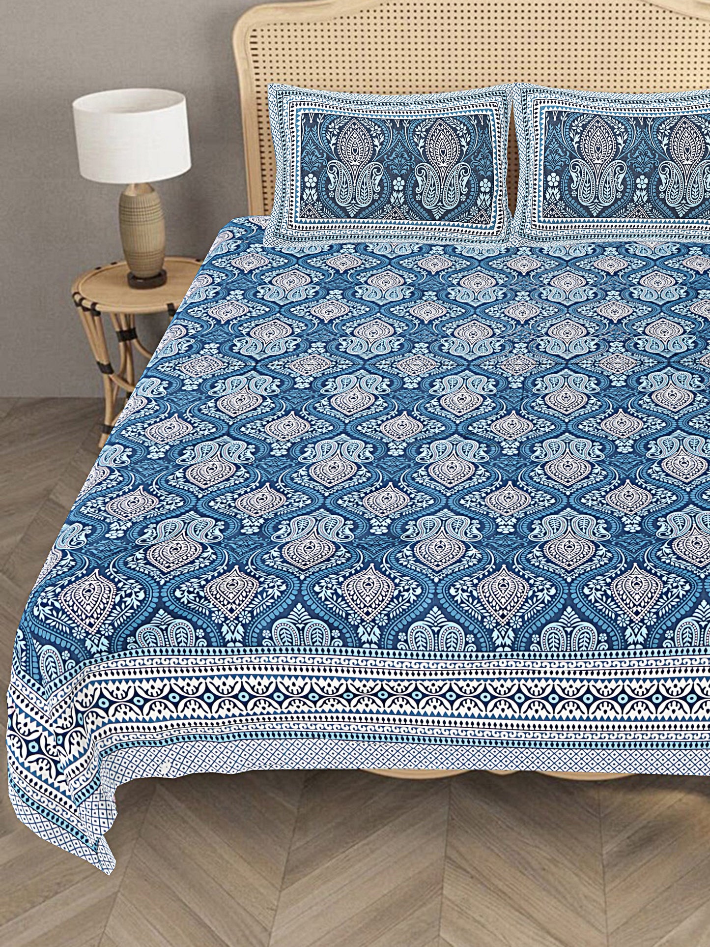 Pine Blue - Handblock Printed Bedsheet
