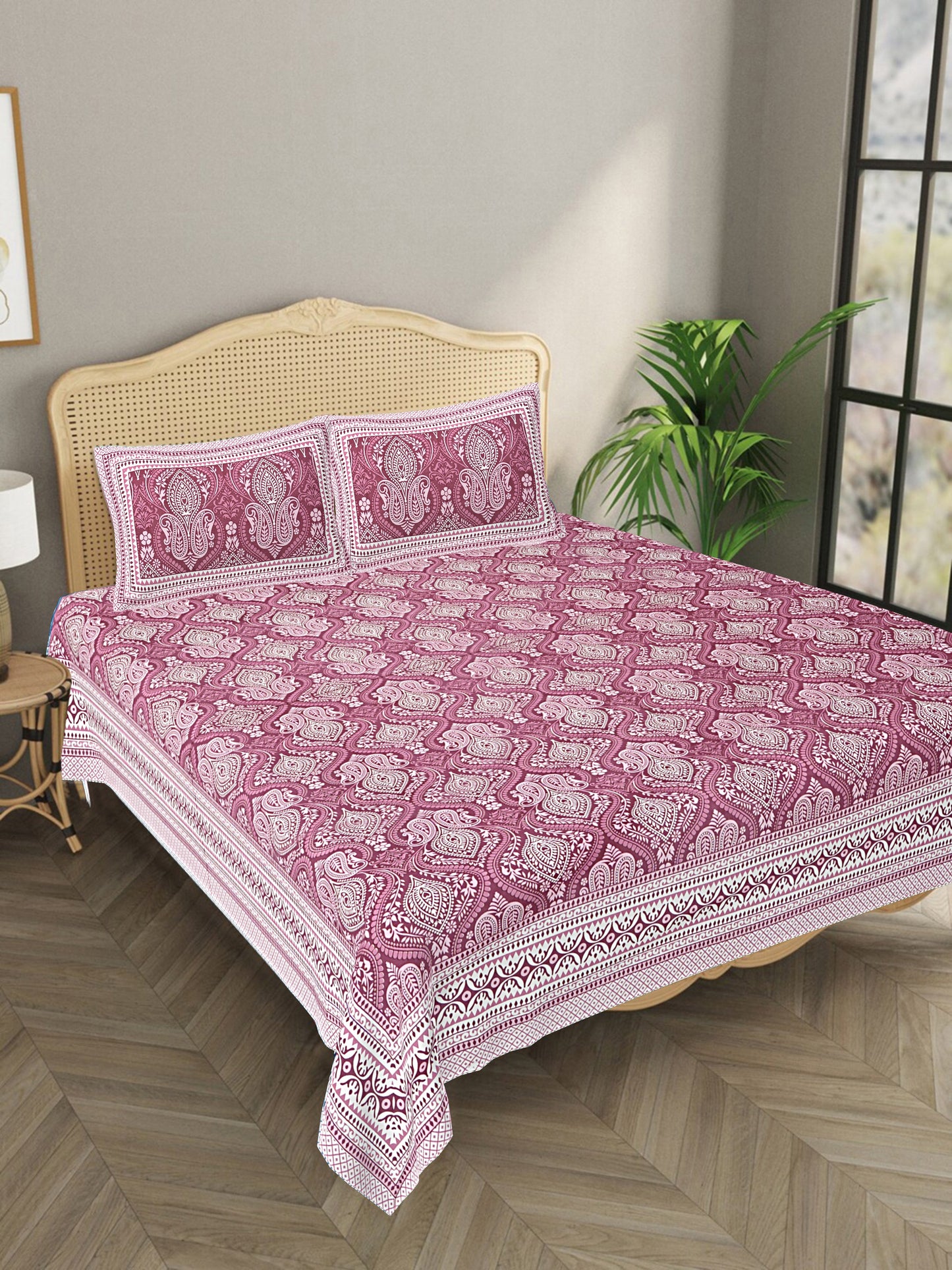 Pine Pink - Handblock Printed Bedsheet