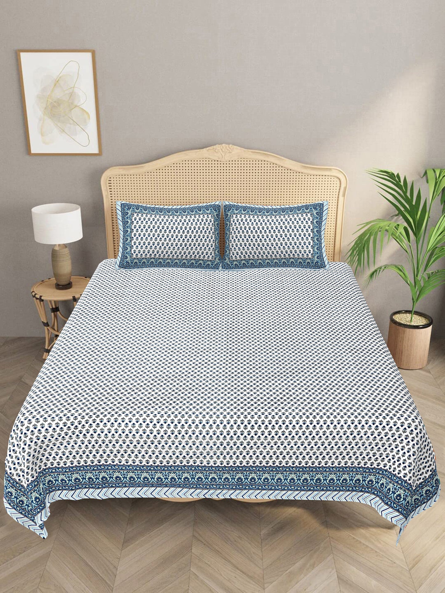 Mogra Blue - Handblock Printed Bedsheet