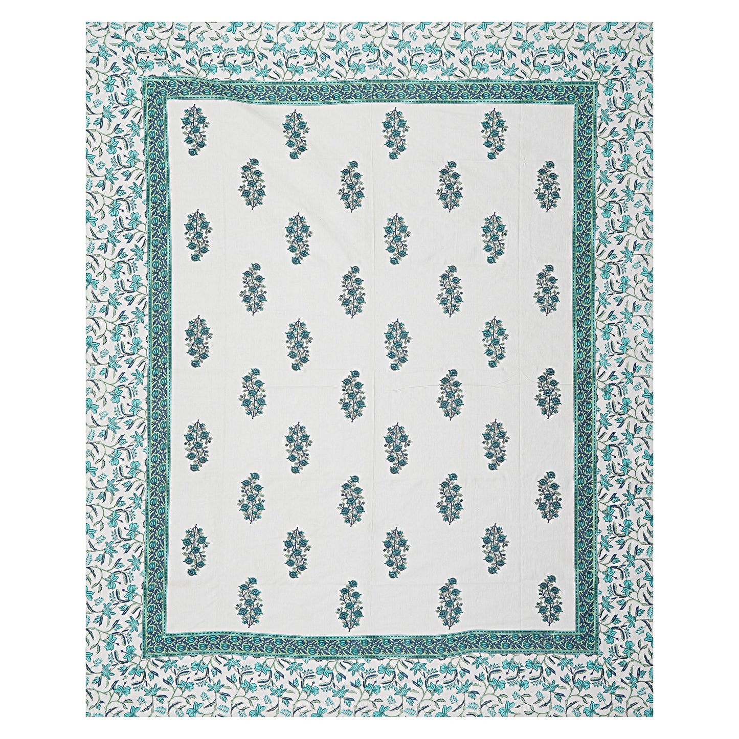 Mughal Boota Blue - Handblock Printed Bedsheet