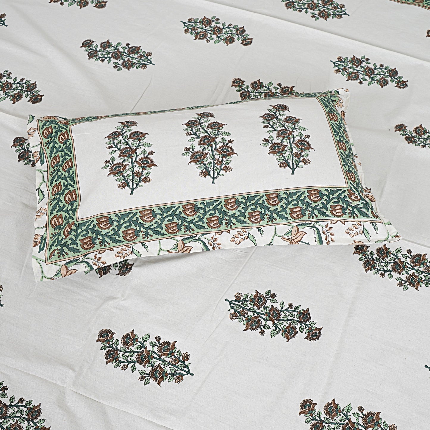 Mughal Boota Green - Handblock Printed Bedsheet