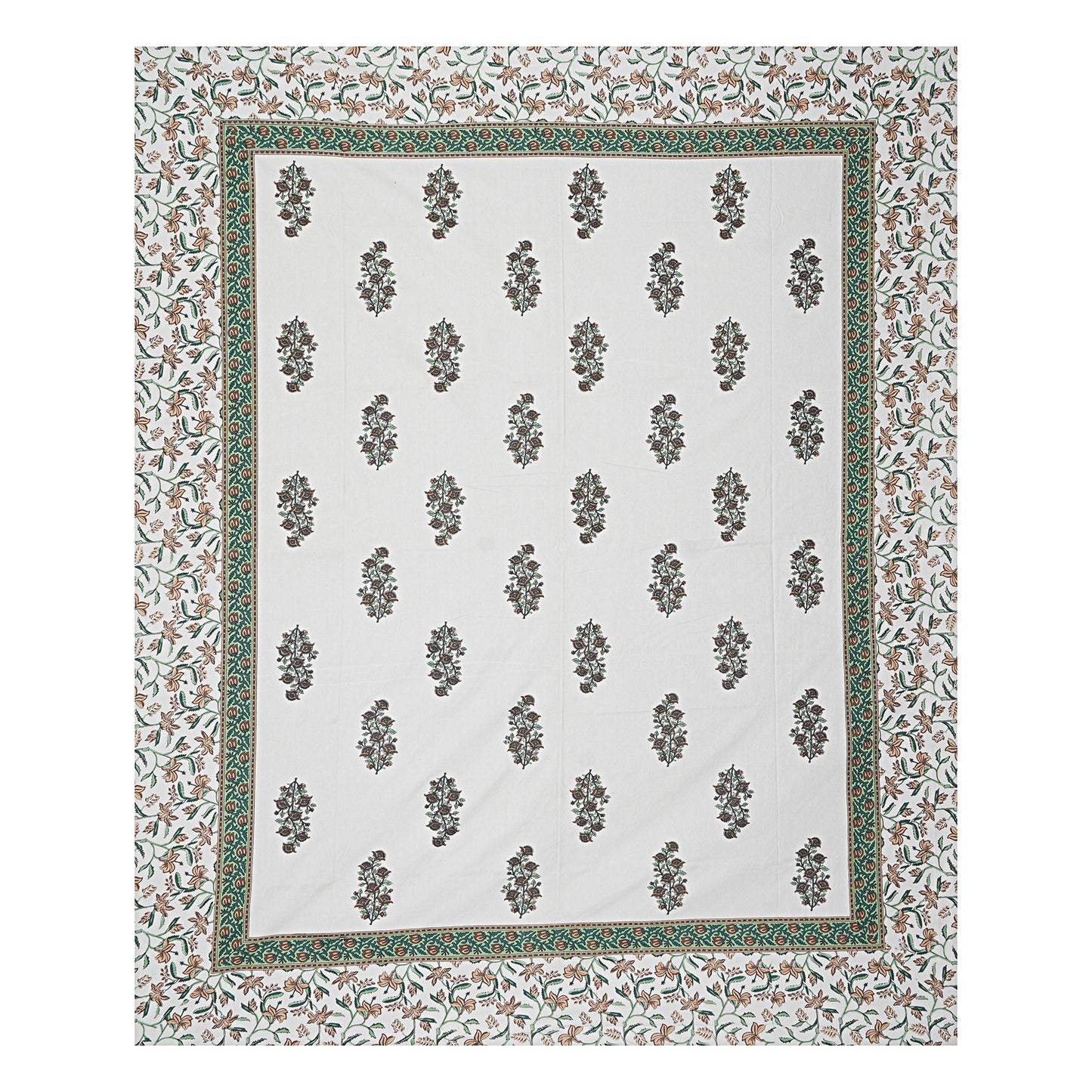 Mughal Boota Green - Handblock Printed Bedsheet