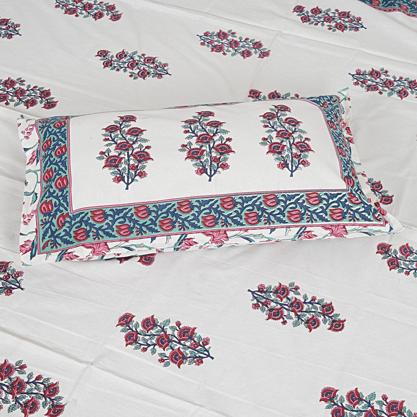 Mughal Boota Pink - Handblock Printed Bedsheet