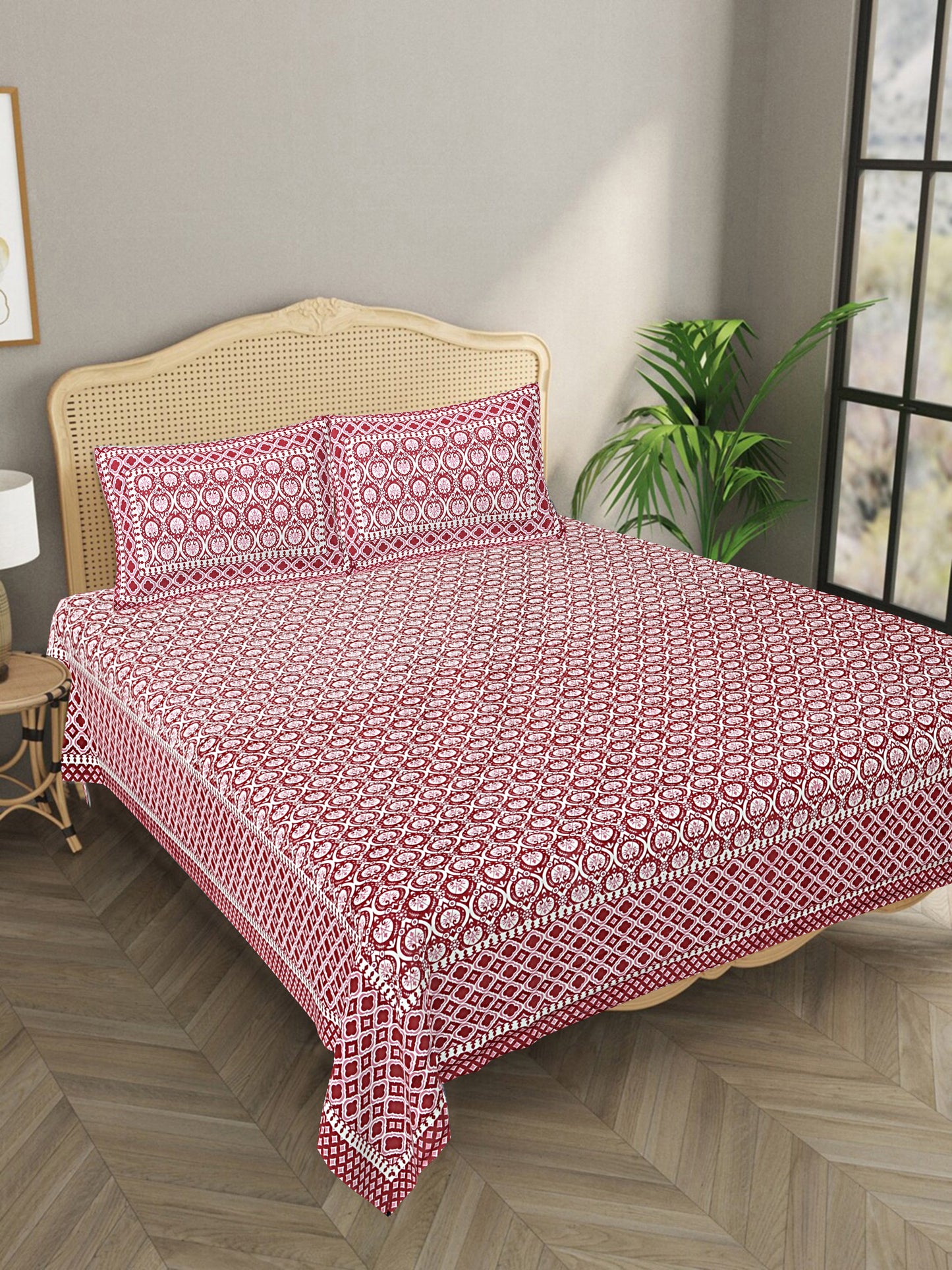 Jharonka Pink - Handblock Printed Bedsheet