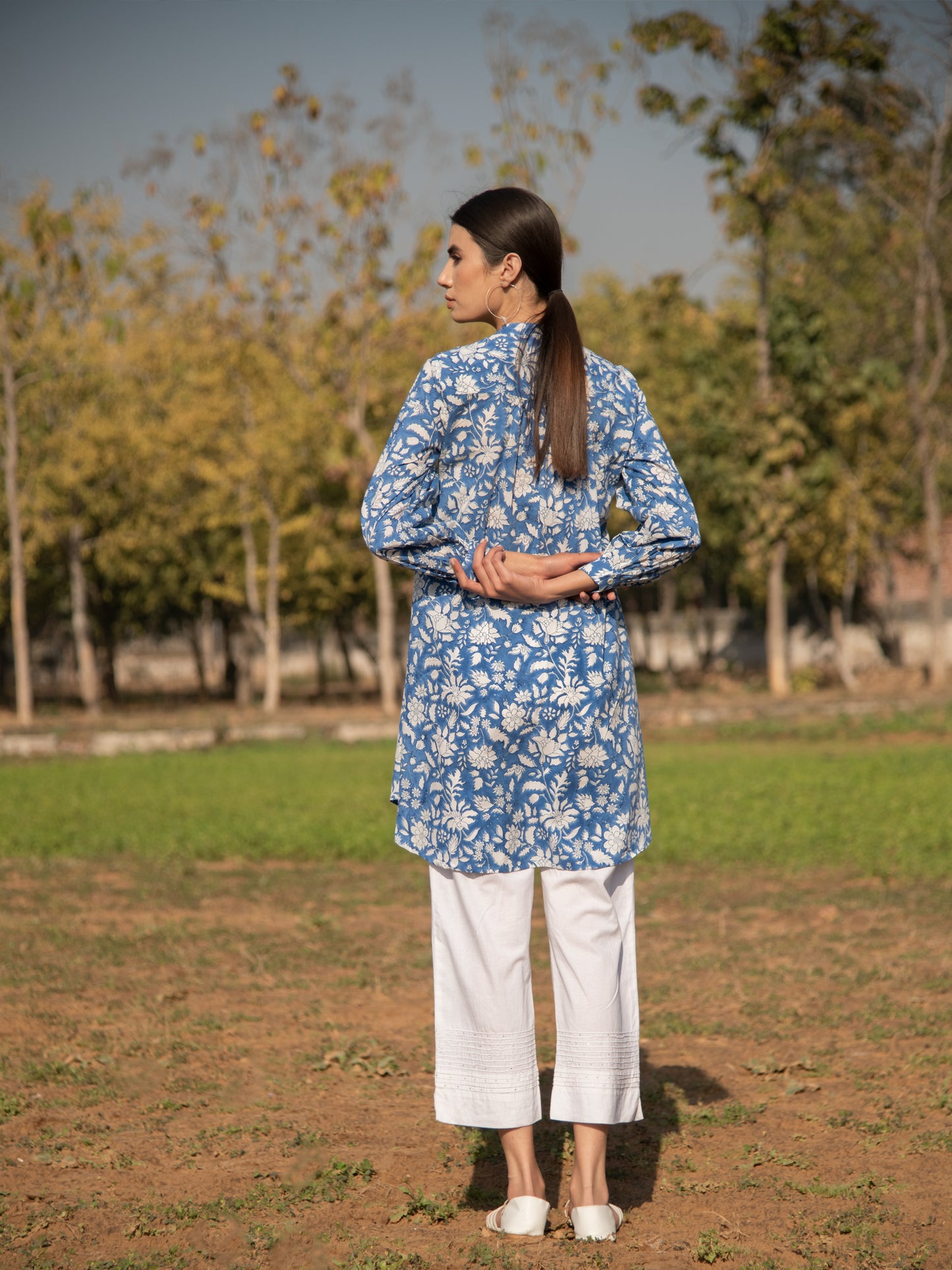 No More Blues Tunic- Blue Hand Block Printed Cotton Tunic Top