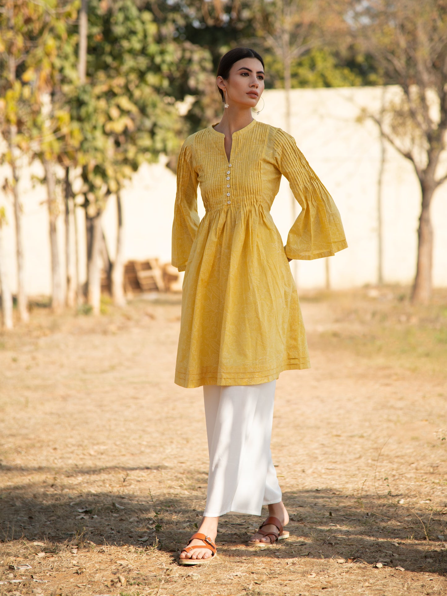 Sunny Side Up Tunic Dress- Yellow Hand Block Printed Cotton Dress