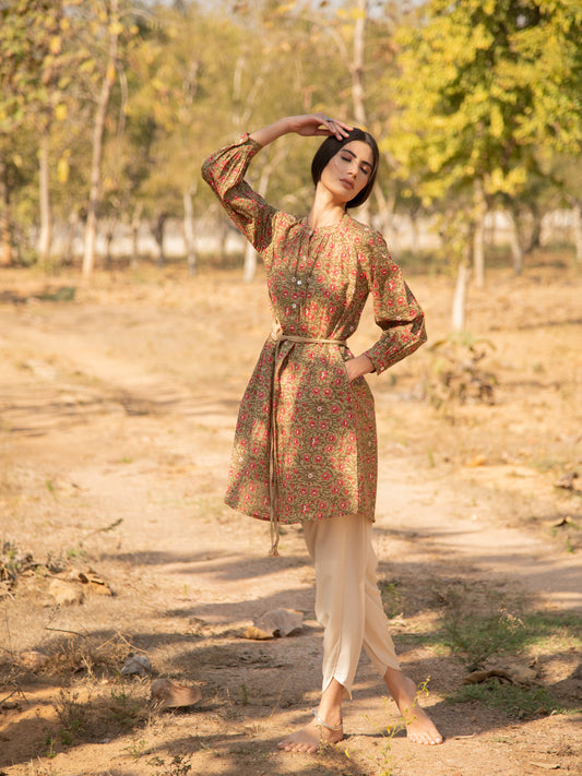 Amber Tunic - Brown Hand Block Printed Cotton Tunic Top