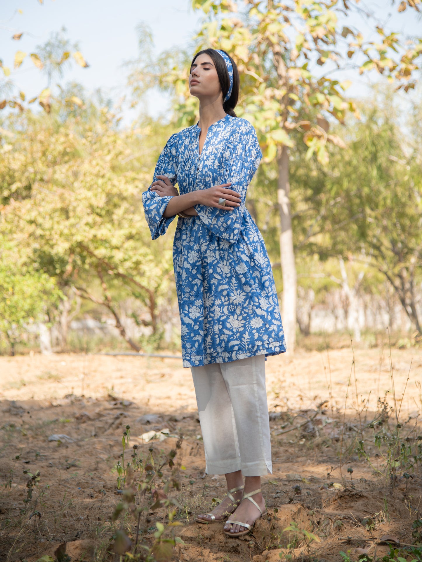 No More Blues Tunic Dress - Blue Hand Block Printed Cotton Dress