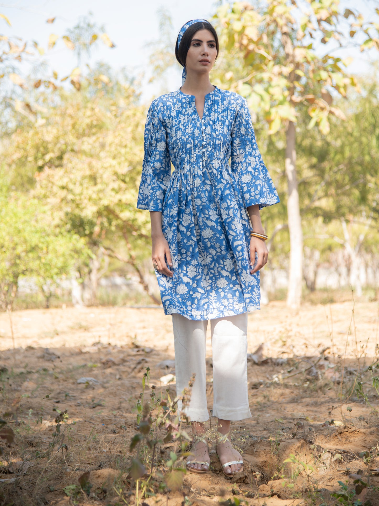 No More Blues Tunic Dress - Blue Hand Block Printed Cotton Dress