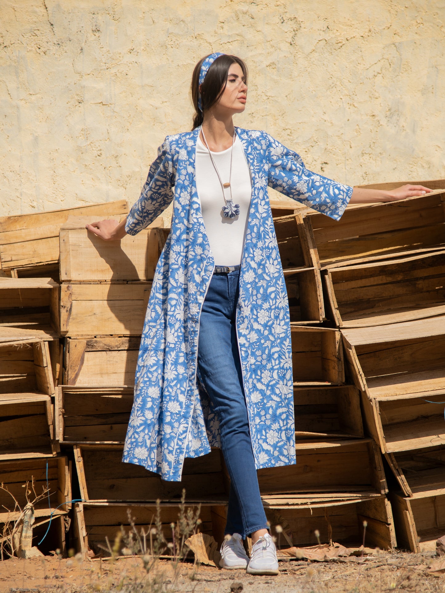 No More Blues Wrap Dress - Blue Hand Block Printed Cotton Wrap Dress