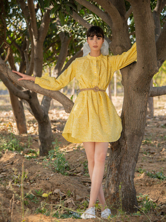 Sunny Side Up Tunic- Yellow Hand Block Printed Cotton Tunic Top