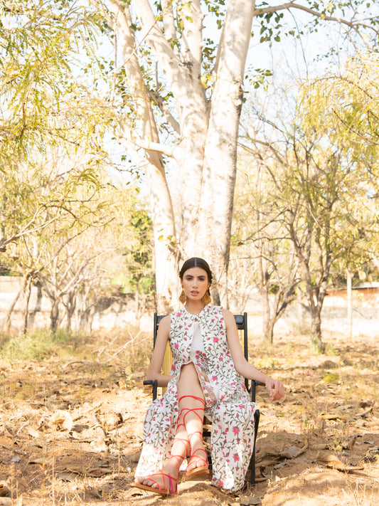 Garden Cape Dress- Multicolor Hand Block Printed Cotton Cape Dress with Inner