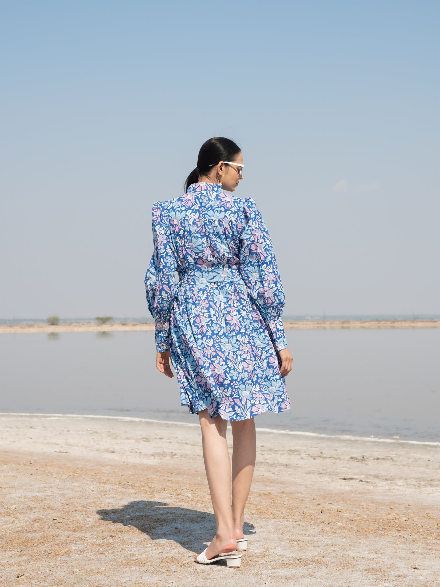 Blue Lagoon Short Tier Dress - Blue Hand Block Printed Short Dress