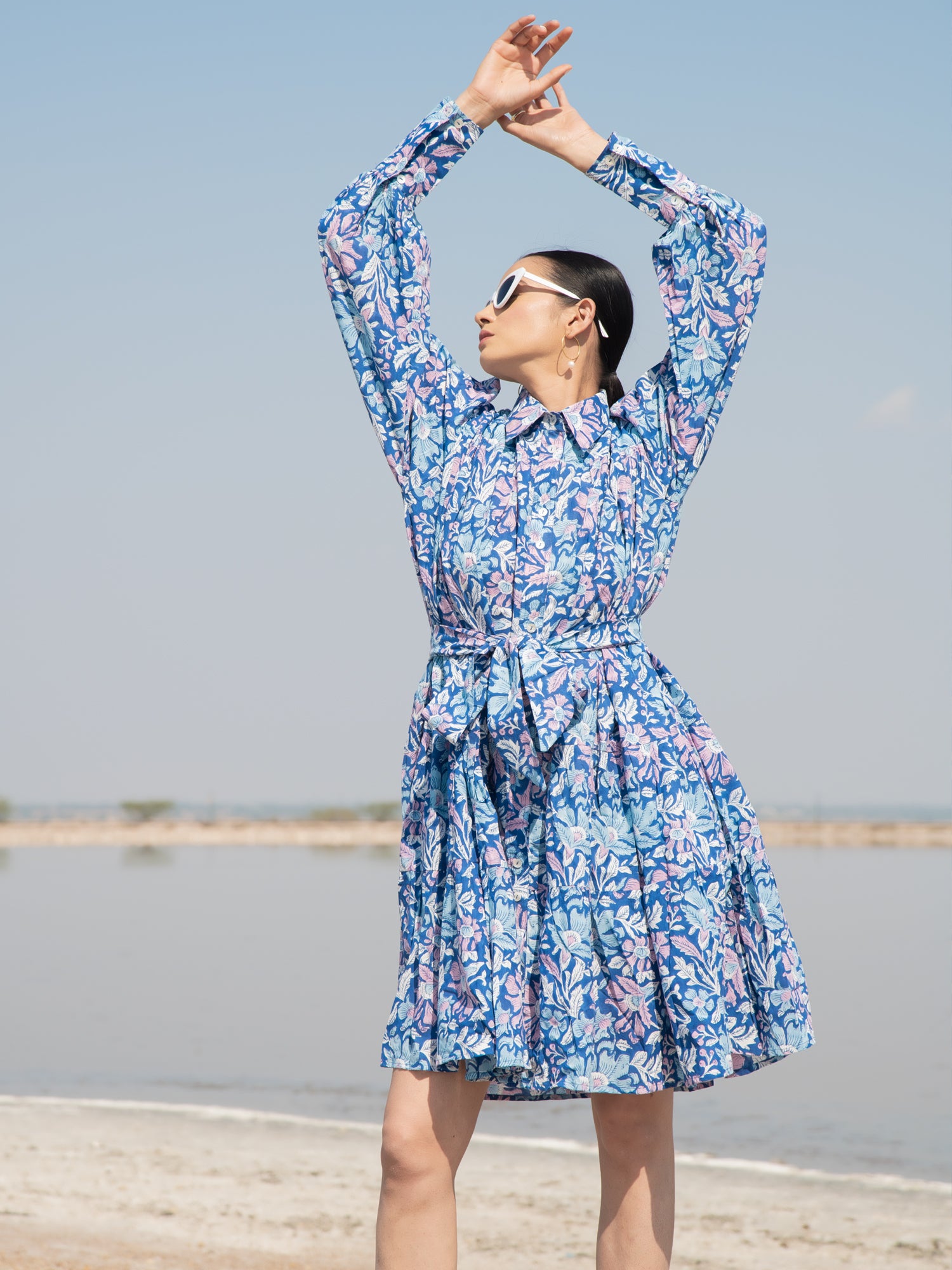 Blue Lagoon Short Tier Dress - Blue Hand Block Printed Short Dress Marche Blue Lagoon Short Tier Dress - Blue Hand Block Printed Short Dress Marche