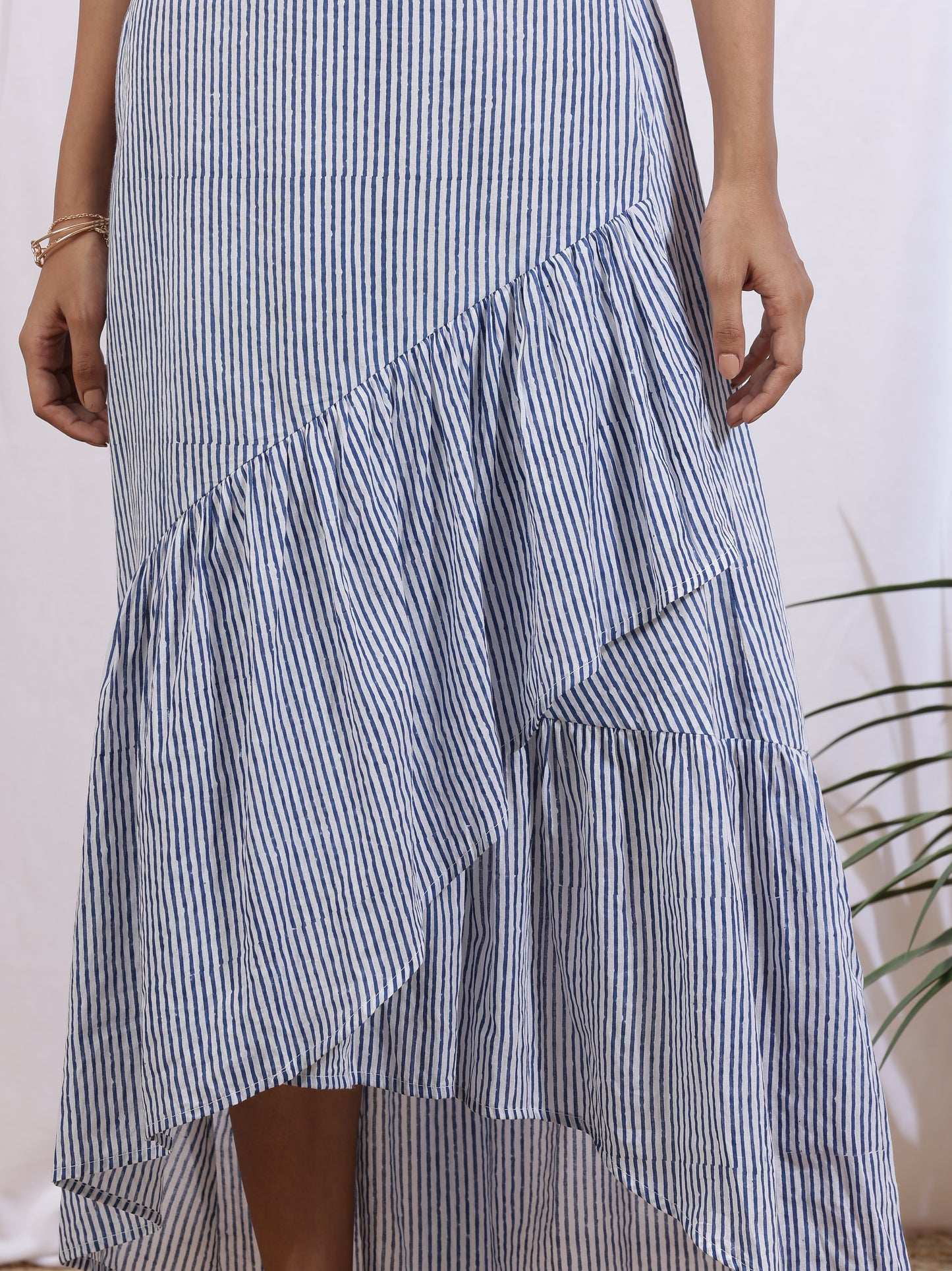 Ciel Skirt - Blue Hand Block Printed Cotton Ruffle Skirt