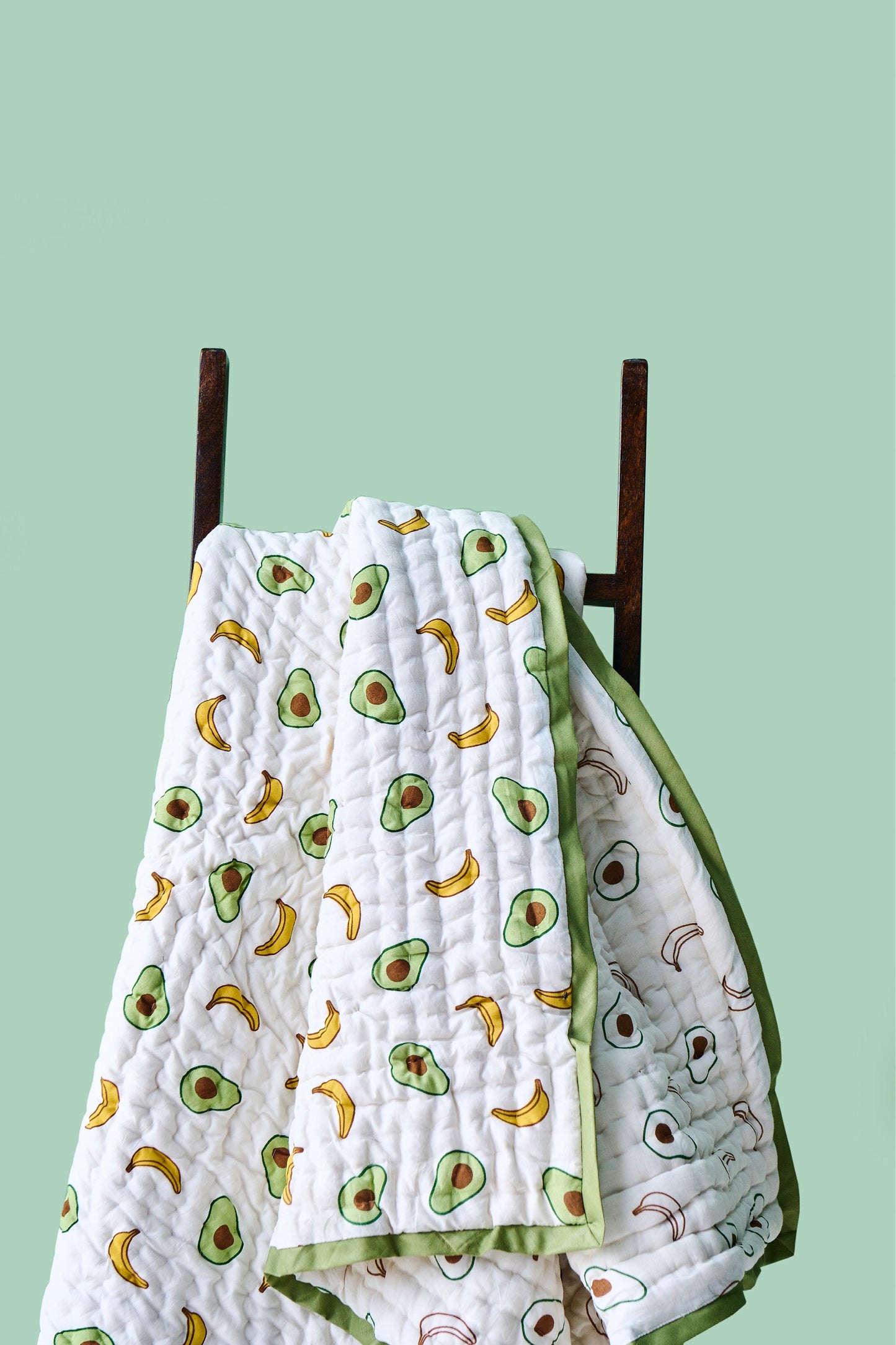 Reversible Muslin Baby Razai in Avocado and Banana Print