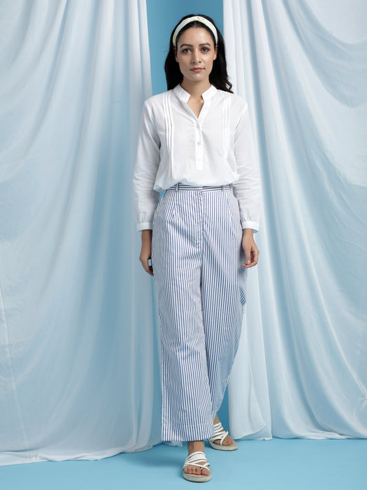 Alicia Top - Classic White Cotton Top With Chinese Collar