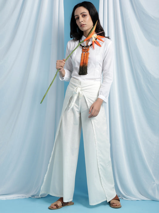 Gloria Pask - White Cotton Wrap Pants