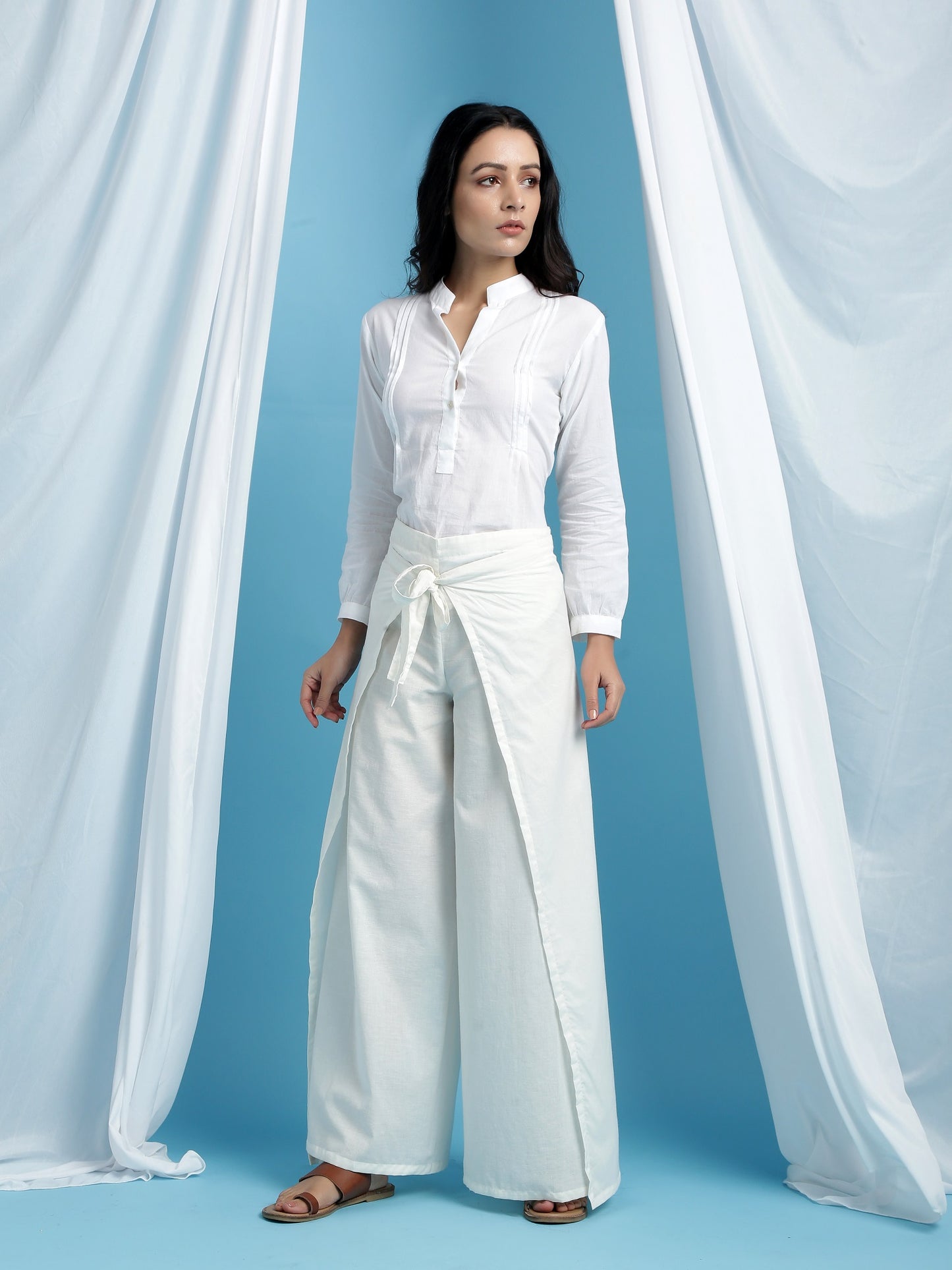 Gloria Pask - White Cotton Wrap Pants