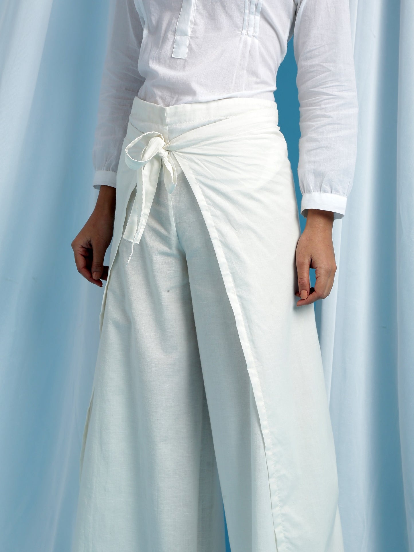 Gloria Pask - White Cotton Wrap Pants